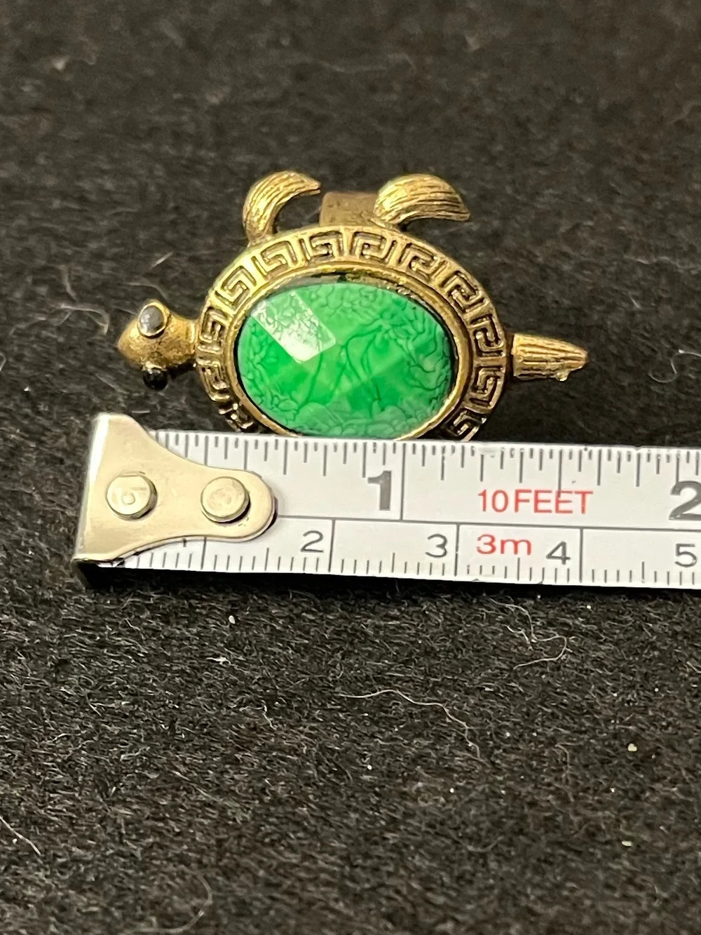 Vintage Turtle Ring with Green Faceted Stone and Antique Gold Finish Adjustable